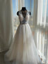 Sleeveless floral pearl wedding dress Bridal gown deep neckline
